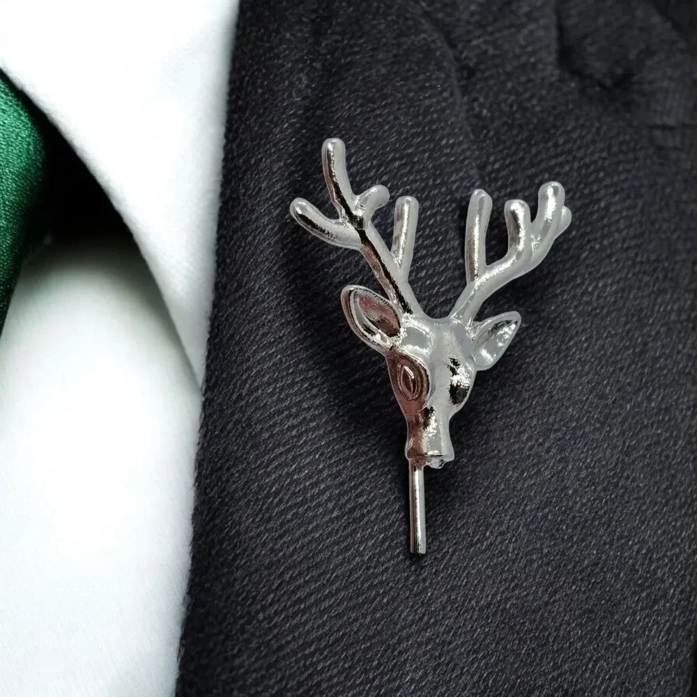 Silver Stag Head Deer Lapel Pin Elk Reindeer Stick Pin Gothic Woodland Accessory